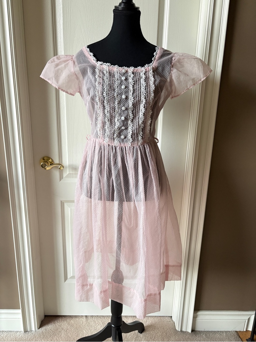 1950s Pink Lace Overlay Dress